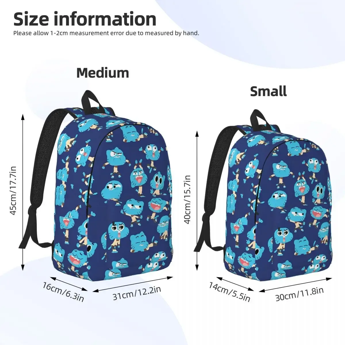 gumball pixel art modèle sac à dos pour hommes femmes étudiant randonnée sac à dos comédie incroyable monde de gumball ordinateur portable sacs en toile