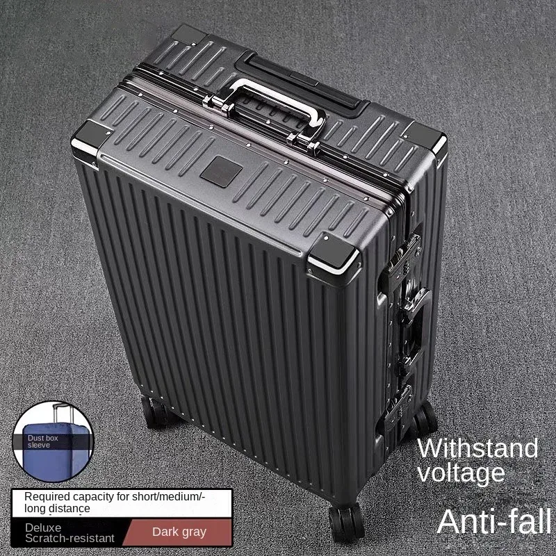 valise à cadre en aluminium, boîtier de chariot de grande capacité, sac de cabine à mot de passe solide et dur
