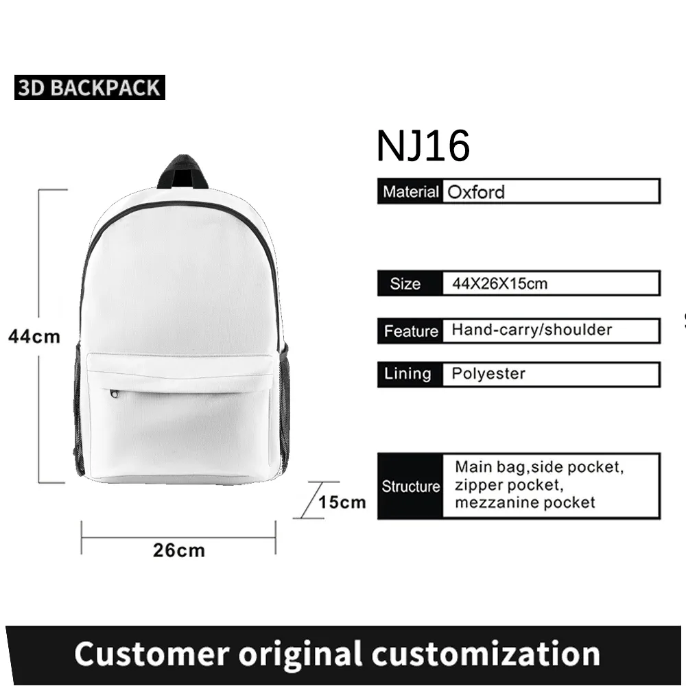 sacs à dos personnalisés unisexes ajouter votre image photo logo tissu oxford impression 3d basique décontracté école étude voyage sac à dos bricolage livre sacs