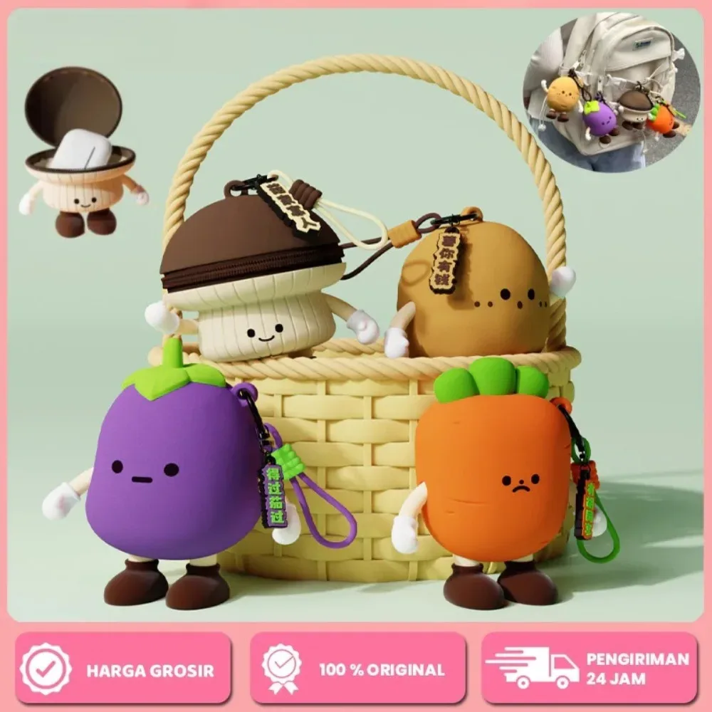 Porte-monnaie en silicone Kawaii en forme de légumes, mignonnes pochettes carotte et champignon, porte-clés, étui pour écouteurs, accessoires organisateurs pour sacs à dos pour femmes