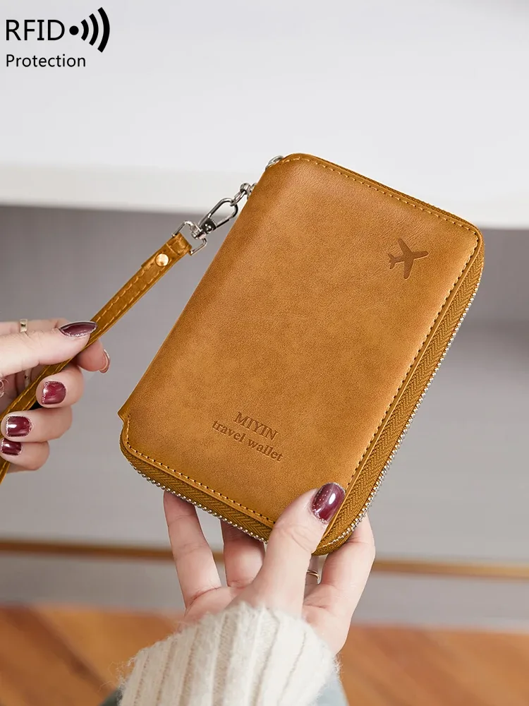 Portefeuille de voyage antivol RFID avec fermeture éclair, style rétro, pour hommes et femmes, sacs de passeport multifonctionnels simples, clip de passeport