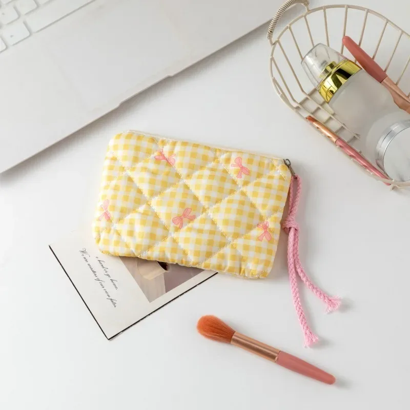 sac à cosmétiques avec nœud mignon, sac à cosmétiques à fermeture éclair pour femmes, petit étui de rangement pour rouge à lèvres, trousse de maquillage, sacs pour cartes de voyage pour dames