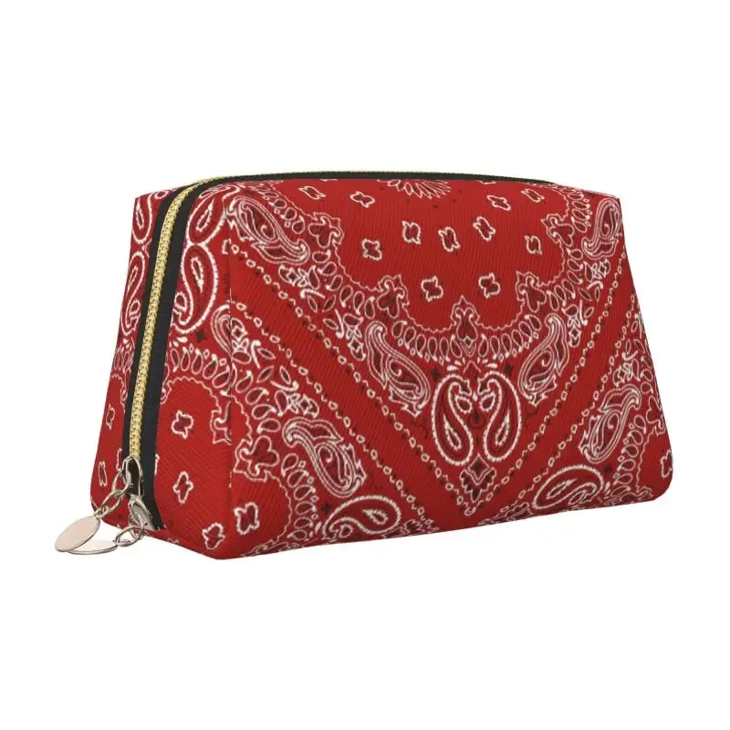 sac de maquillage en cuir ethnique bohème rouge et noir à motif cachemire, trousse de toilette de voyage pour femme, sacs cosmétiques, sac de rangement portable, cadeaux