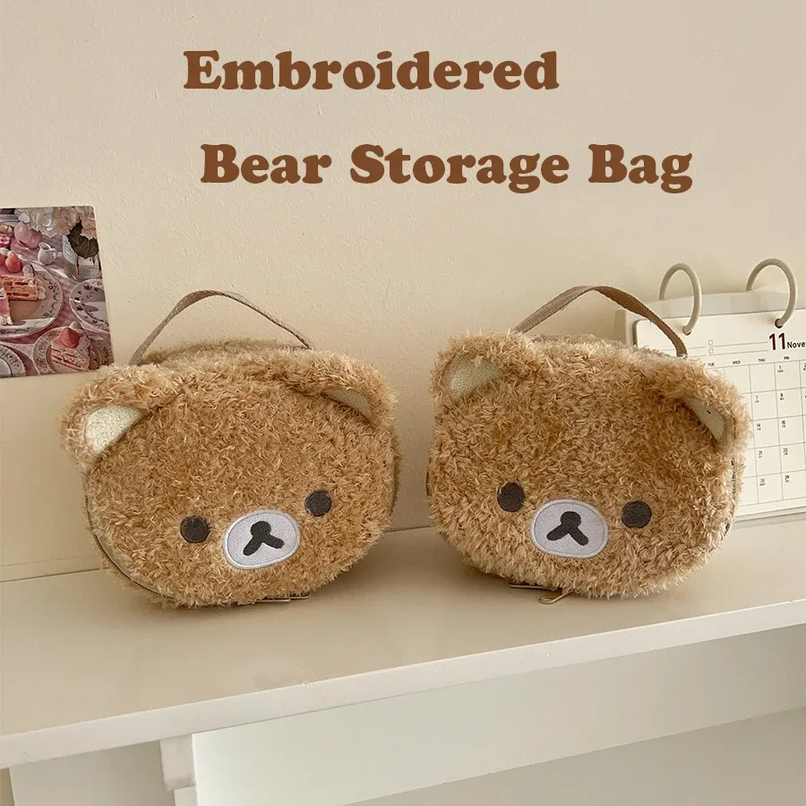 cadeau de vente chaude: sac cosmétique en peluche ours décontracté anime-pochette de rangement de bijoux pour femmes et filles, sac à main de rangement de maquillage