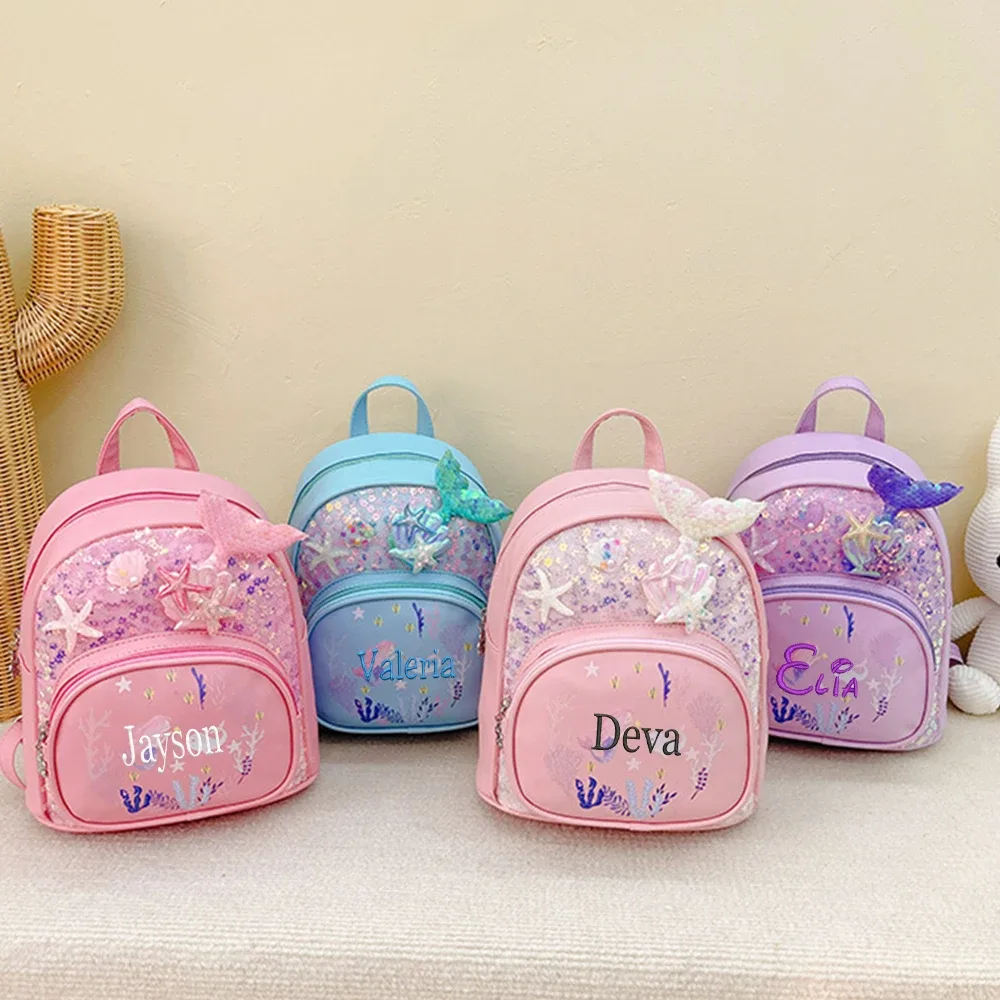 Sac à dos princesse à paillettes personnalisé, nom personnalisé, nouveau petit sac d'école pour enfants, sacs à dos de collation de voyage en plein air pour bébés filles