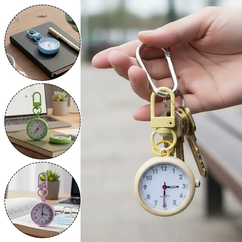 montre d'examen à mouvement silencieux, boîtier en alliage, couvercle en cuir, montre de poche mini format, design réutilisable, montre porte-clés, décoration de sac à dos
