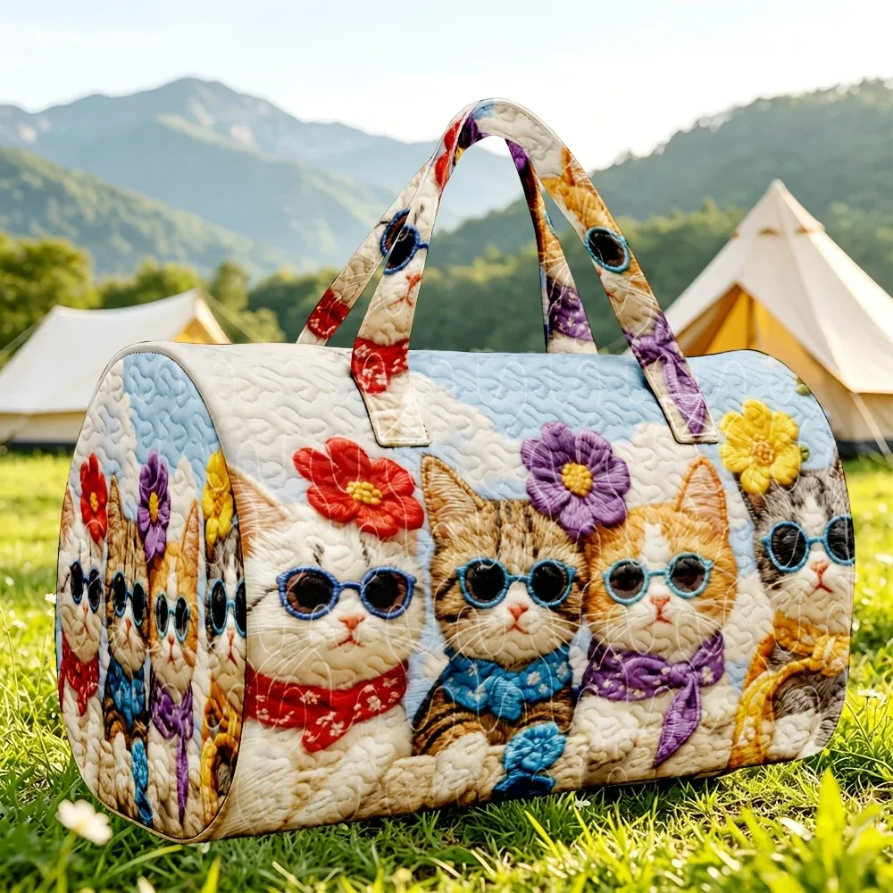 sac fourre-tout à motif chat imprimé en 3d - sac de voyage léger - sac de shopping rétro de grande capacité
