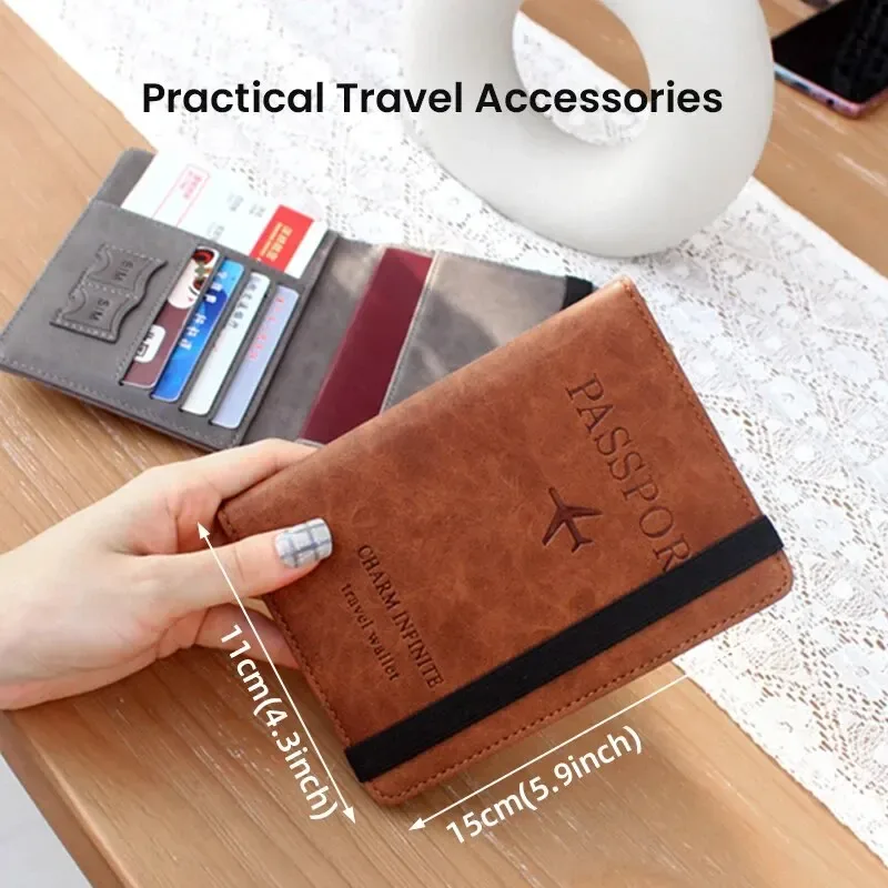 porte-passeport rfid en cuir pu pour hommes et femmes, porte-cartes, étui à passeport, essentiels de voyage pour les vacances en famille