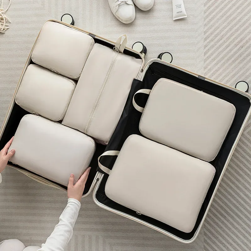 6 cubes de compression de voyage, sacs de rangement pour vêtements, sacs de rangement portables pour valise, sacs extensibles pour économiser de l'espace