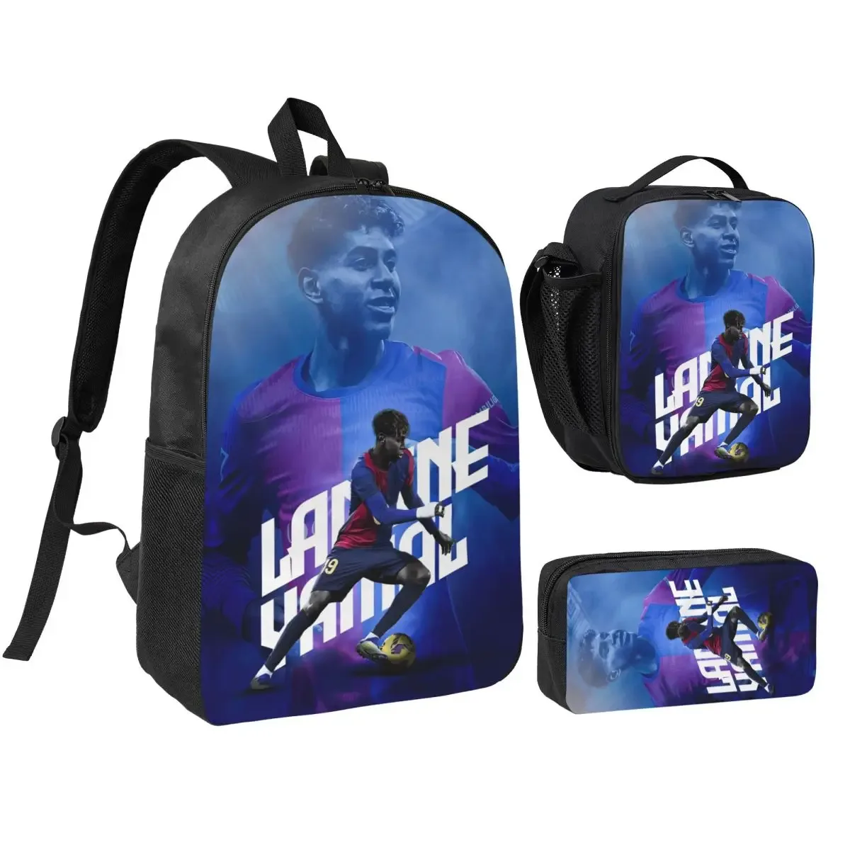3pecs/ensemble lamine y-yamal football sac à dos pour étudiant haute capacité sac à bandoulière sac à déjeuner trousse à crayons