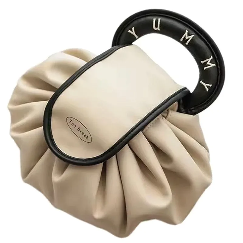 trousse de maquillage portable pour usage quotidien, trousse de toilette de voyage de grande capacité pour femmes, pochette de rangement de cosmétiques à cordon de serrage pour dames