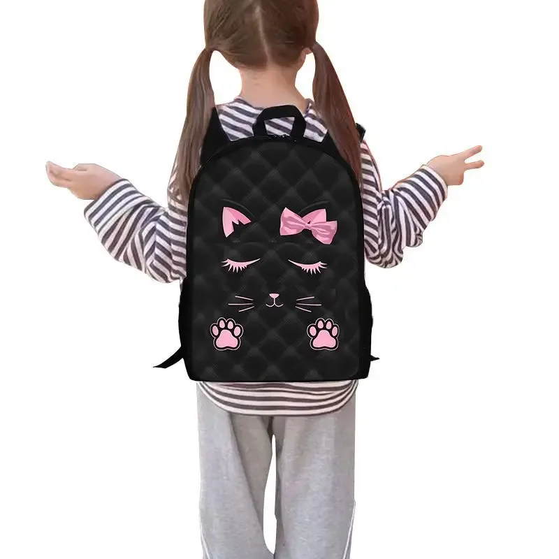 Sac à dos tendance et populaire pour étudiants, motif chat rose 3D, lot de 3 pièces : sac à dos pour ordinateur portable, sac à bandoulière, sac à déjeuner et trousse.