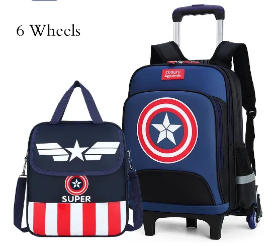 ensemble de sac à dos à roulettes pour enfants d'école primaire, avec sac à main, chariot d'école, ensemble de sacs à dos à bagages roulants pour garçons