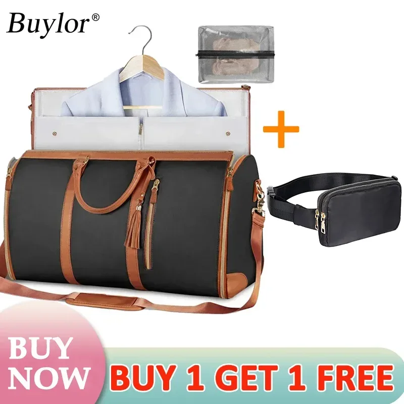 buylor lot de 2 sacs pliables pour costumes, grande capacité, sac de voyage avec pochette à chaussures, sac à main imperméable pour femme, sac de sport extérieur