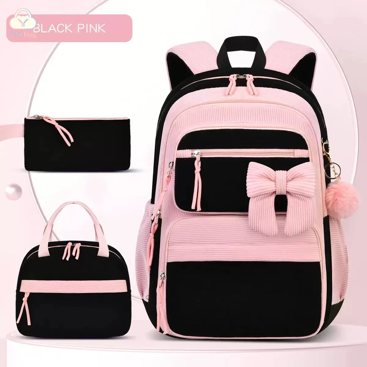 sac à dos d'école à motif cerise daisy, trousse à crayons, sac à main, ensemble de trois pièces, pour garçons, filles, adolescents, tendance, sac à dos de haute qualité