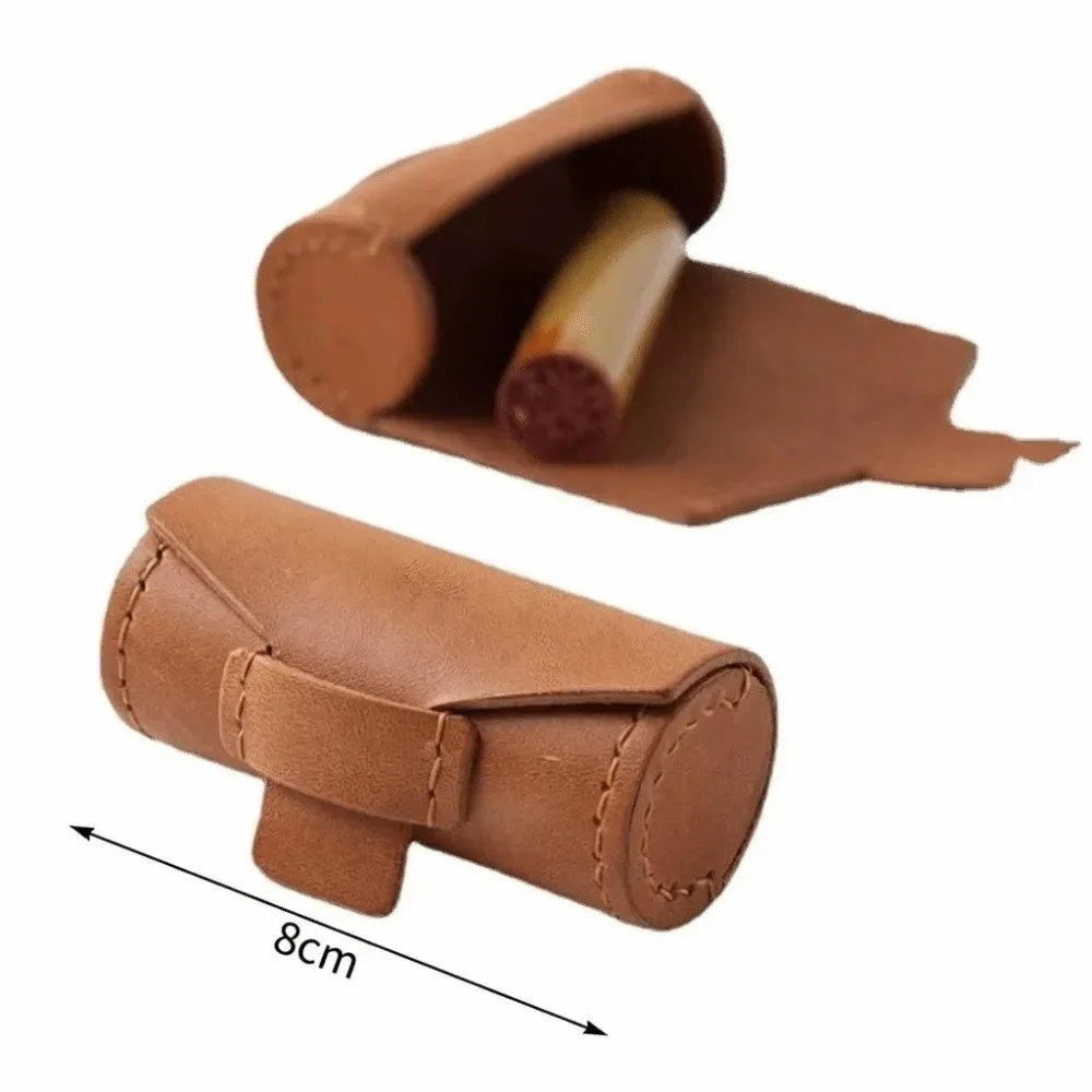 boîte à rouge à lèvres ronde en cuir exquis, sac de rangement multifonctionnel scellé, design cylindrique 3d, étui à rouge à lèvres en cuir
