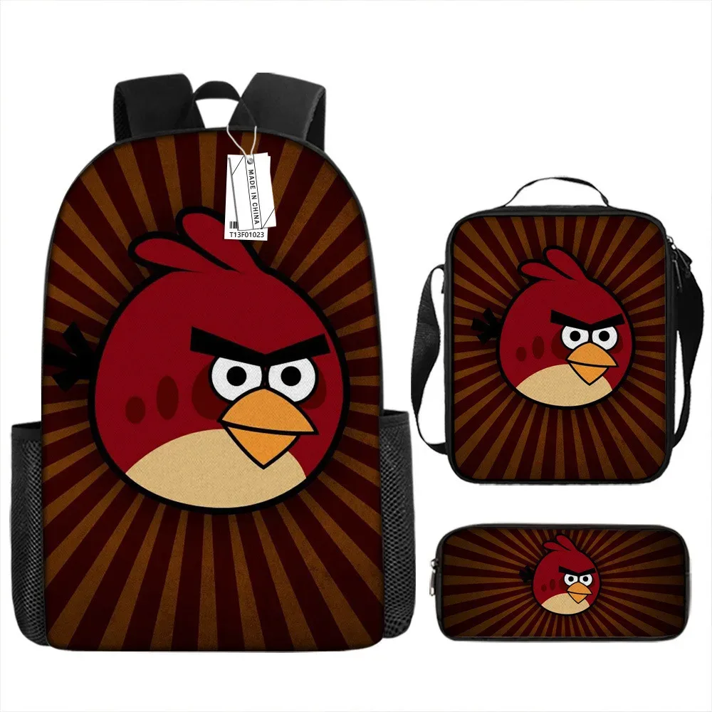 sacs d'école de luxe originaux et cool avec impression 3d angry birds, 3 pièces/ensemble, sac à dos pour ordinateur portable, sac à déjeuner, trousse à crayons