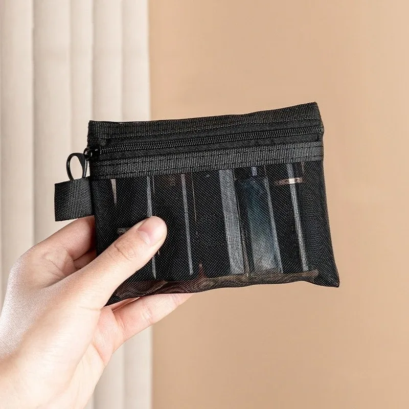 lot de 3 trousses de toilette transparentes en maille, légères et portables, pour maquillage et rangement, noires
