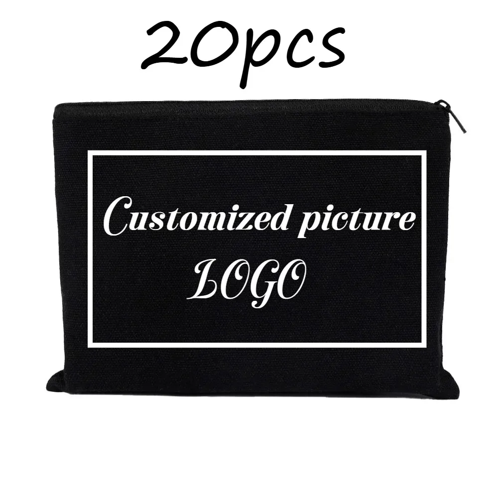 20 sacs cosmétiques personnalisables en toile avec fermeture éclair noire, trousses à crayons pour voyages, école, mariages et cadeaux de vacances