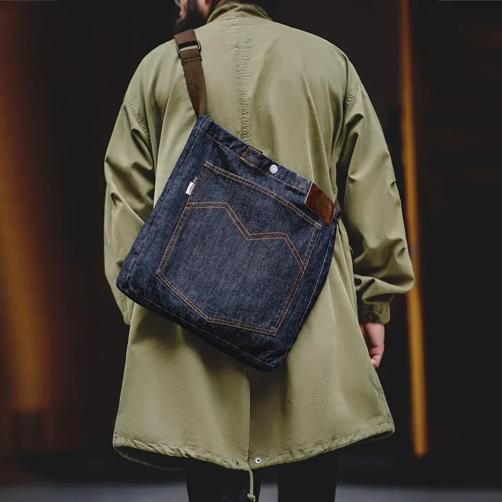 maden retro 14oz denim sacs unisexe unique épaule sacs à bandoulière brodé polyvalent à main sacs fourre-tout à écran plat pour le quotidien