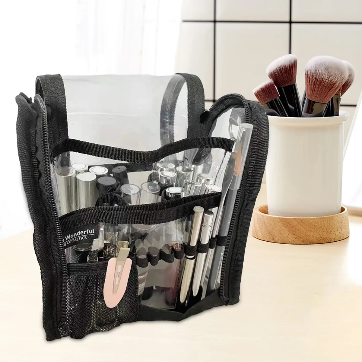 sac de maquilleurs, sac à cosmétiques portable, organisateur avec fermeture éclair, trousse de toilette transparente pour voyage, camping en plein air, salle de bain, maison