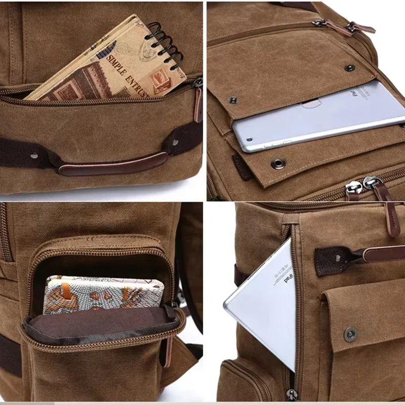 sac à dos vintage en toile pour hommes, sac à dos pour ordinateur portable de 15,6 pouces, sac de voyage de grande capacité, cartable élégant pour étudiants