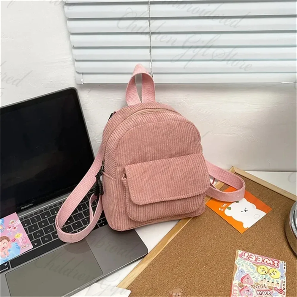 mini sac à dos en velours côtelé de couleur unie avec nom personnalisé pour filles, petit sac à dos personnalisé pour femmes, cadeau d'anniversaire