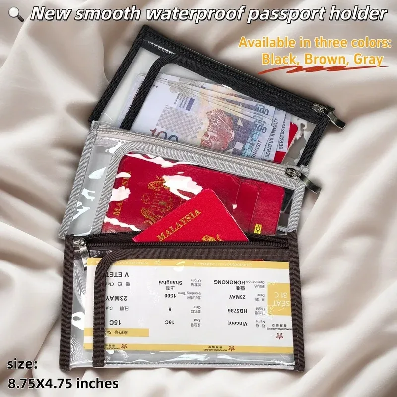 Sac cosmétique transparent en PVC avec garniture en cuir noir - Trousse de toilette et organiseur de passeport imperméable pour voyage, pochette approuvée pour le stade
