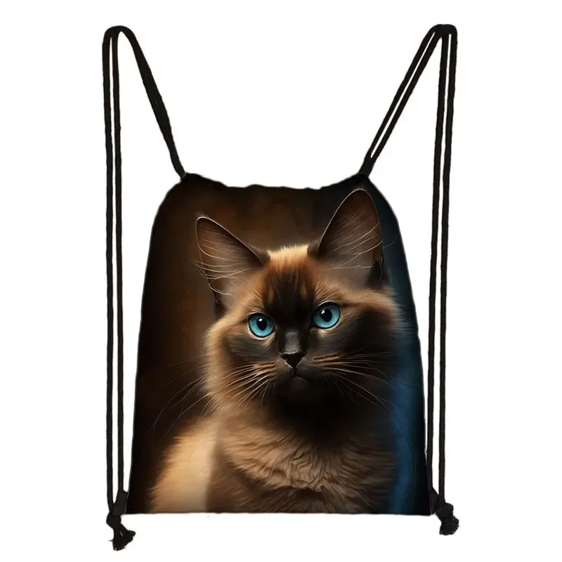 sac à dos imprimé chaton mignon pour femmes, sacs à cordon de serrage chat siamois, sac à bandoulière décontracté pour adolescents, sacs à livres de voyage, porte-chaussures