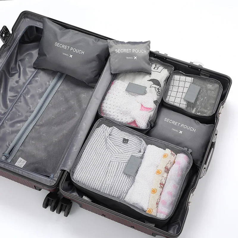 ensemble de sacs de rangement pour bagages de voyage d'affaires, petit ensemble de six pièces, organisateur de vêtements et de chaussures, style moderne minimaliste, poly…