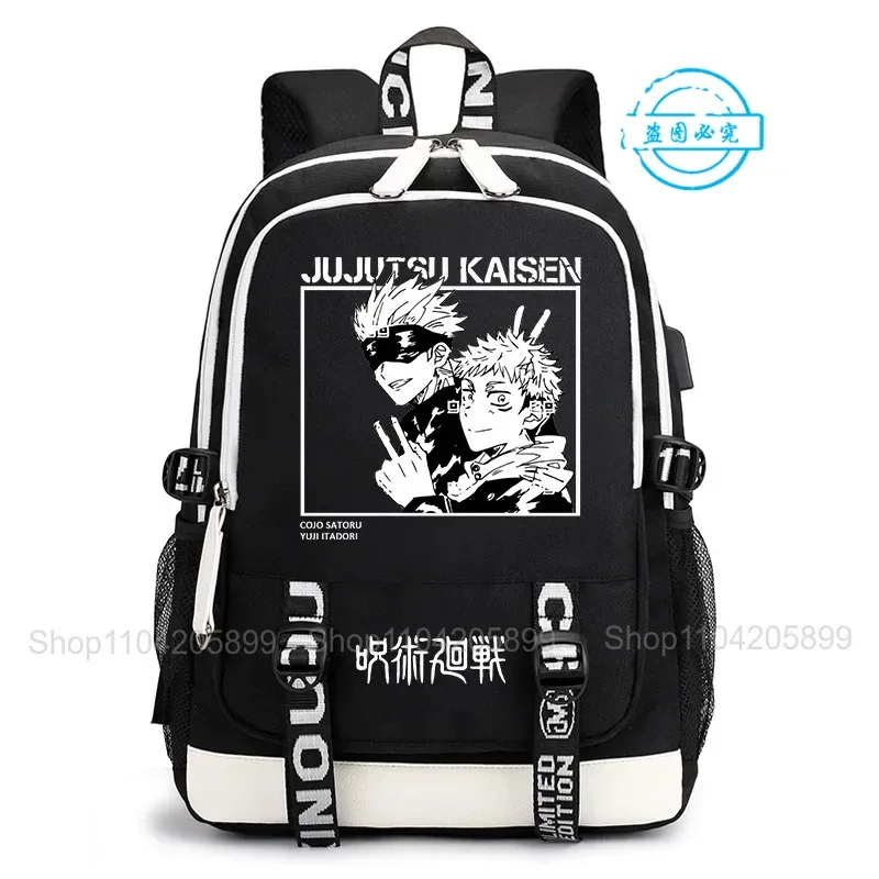 sac à dos jujutsu kaisen, anime satoru gojo itadori yuji, sac d'école pour étudiants, grande capacité, port de chargement usb, sac à dos de voyage