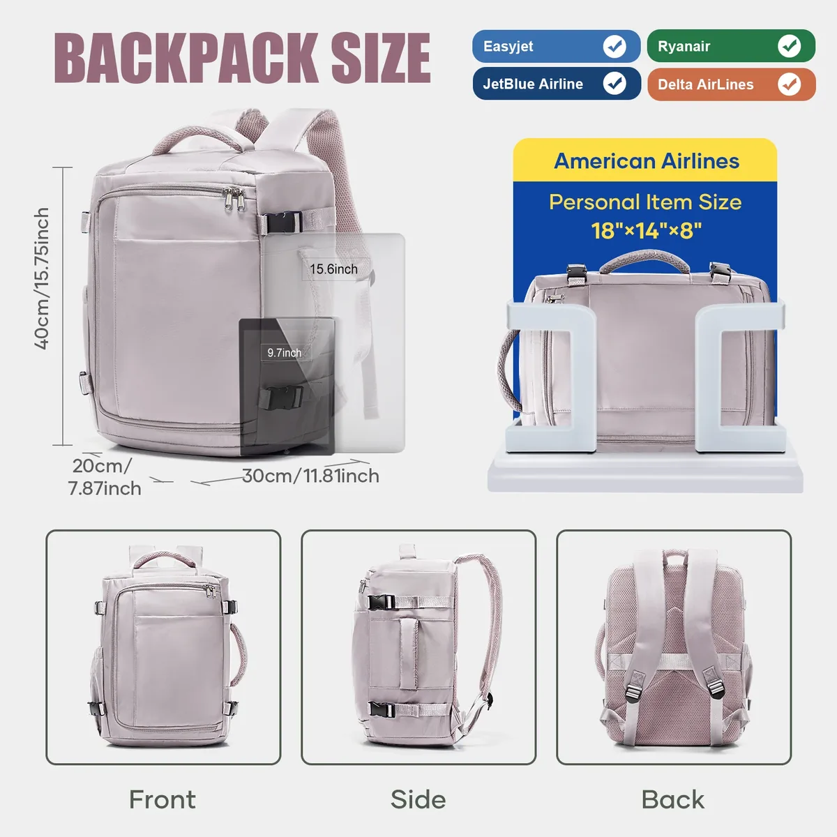 sac de cabine ryanair 40x30x20, sac à dos de voyage sous le siège, sac à main easyjet wizzair, sac à main pour femme, sac à dos pour ordinateur portable 15,6 pouces