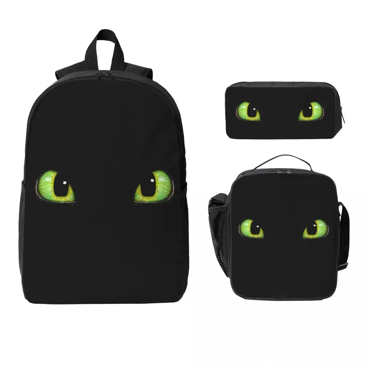 sac à dos yeux sans dents pour étudiants, garçons et filles, sac d'école, sacs à bandoulière pour ordinateur, sac à déjeuner isolé 3ps, trousse à crayons