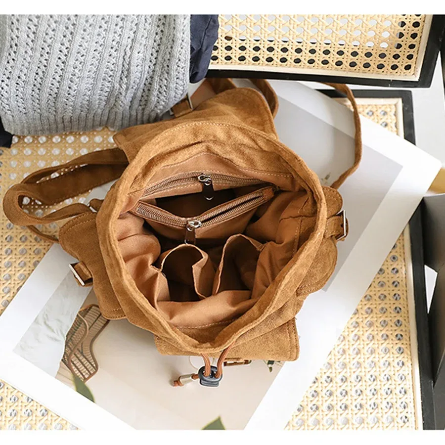 sac à dos en daim noir pour femme, sac à bandoulière décontracté pour trajets quotidiens, sac de voyage polyvalent pour femme, sac d'école, mochilas, bolsa