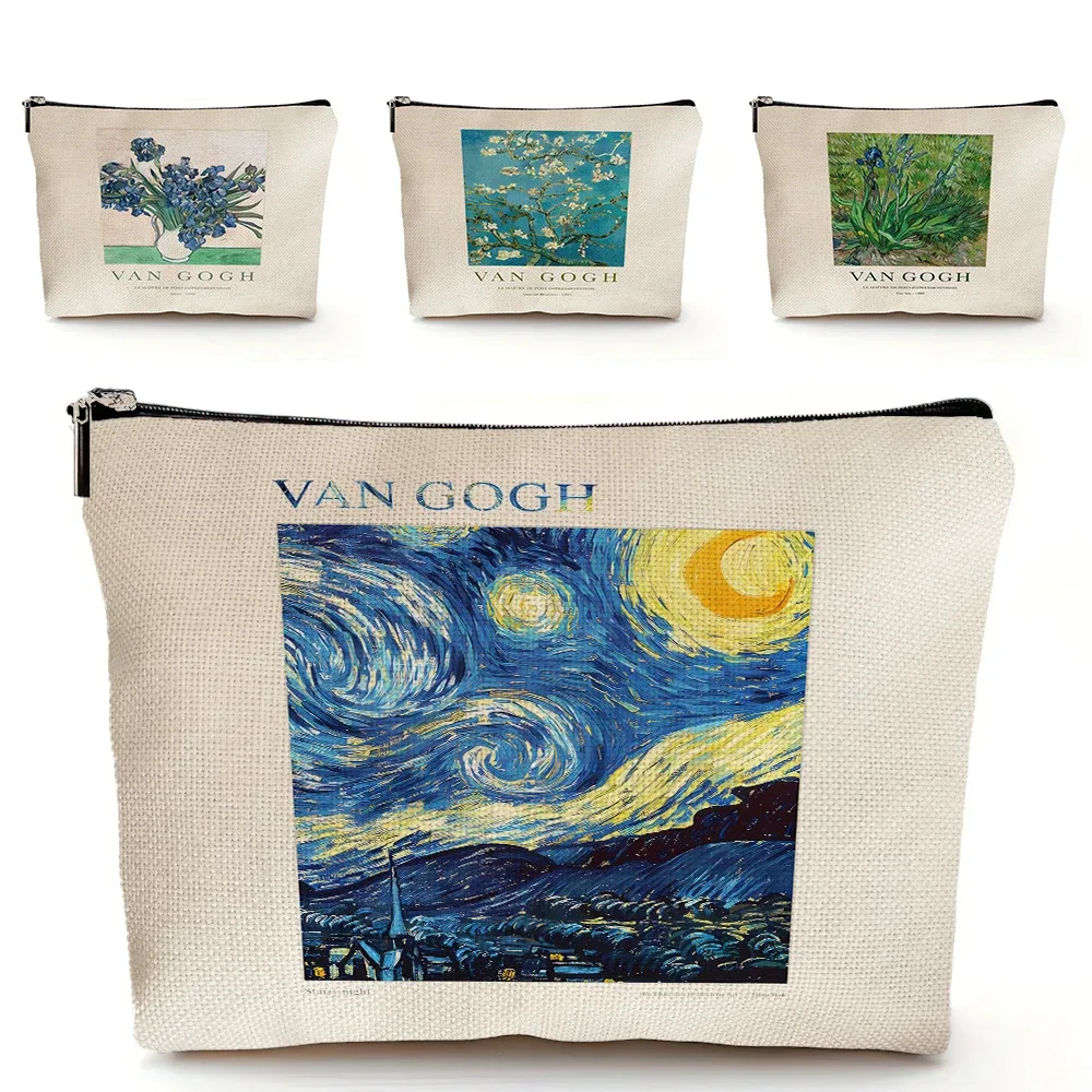 vincent van gogh femmes sac cosmétique nuit étoilée double impression dame sacs de maquillage de mariage fille voyage sac à main organisateur portefeuille