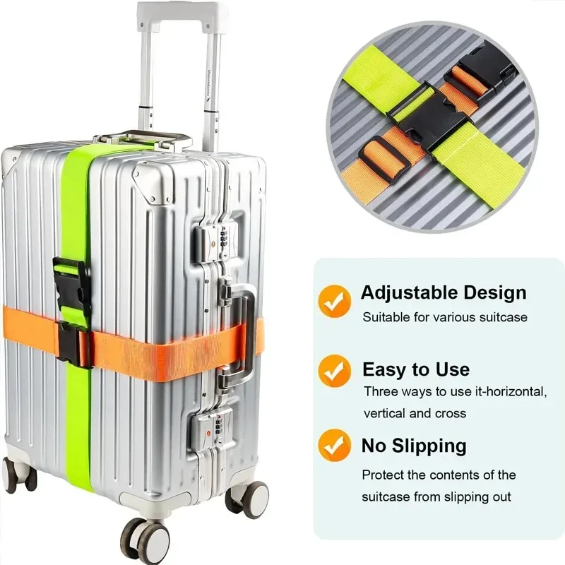 sangles de bagage droites en polyester pour valise, avec boucle de déverrouillage réglable, accessoire de voyage, 1 pièce
