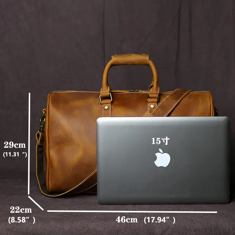 sac de voyage rétro en cuir pour hommes, sac à bagages de grande capacité en cuir de cheval fou, couche supérieure en peau de vache, sac diagonal portable pour hommes nzpj