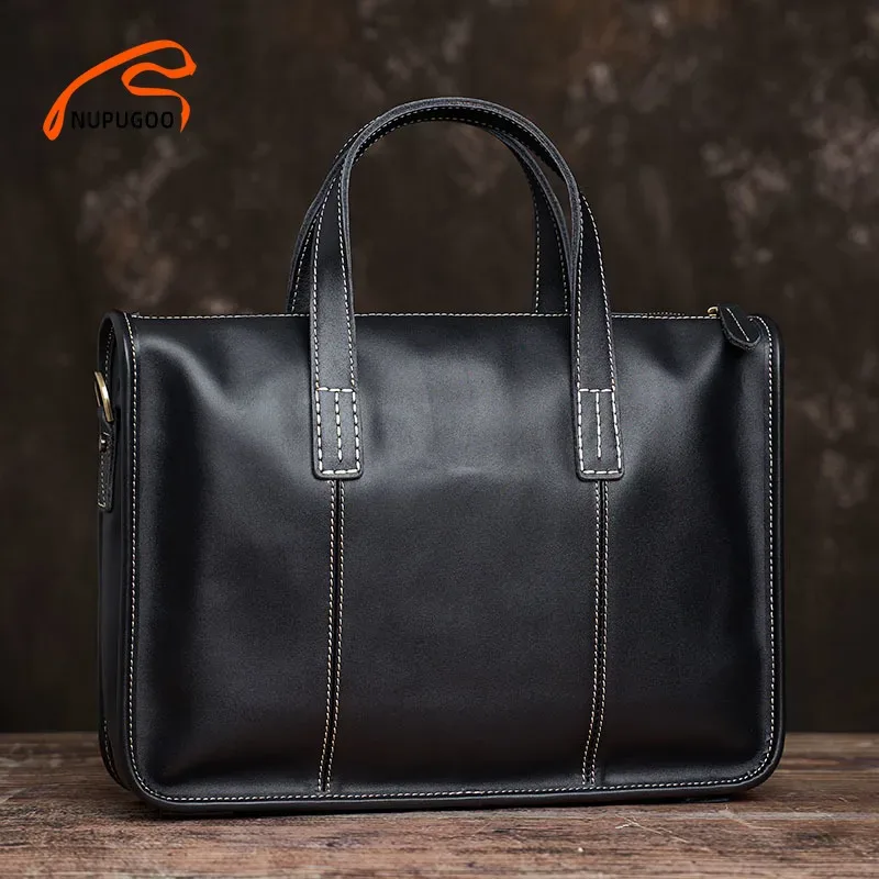 nupugoo – serviette d'affaires en cuir véritable pour hommes, sac à main décontracté de bonne qualité, sac à bandoulière original pour ordinateur portable de 14 pouces, sac de bureau