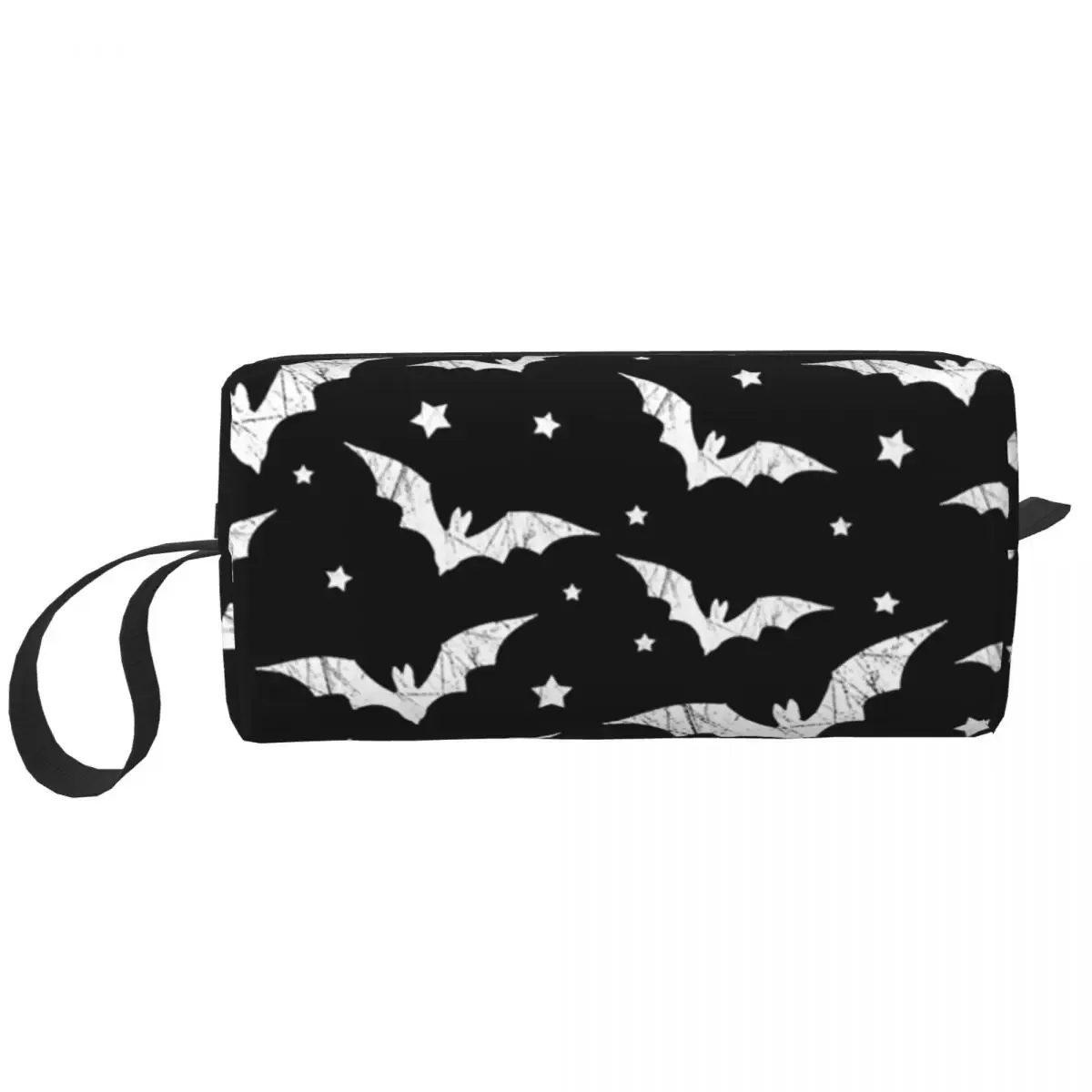 trousse de toilette personnalisée pour femme, chauves-souris enchantées en gris clair sur noir, trousse de maquillage de sorcière occulte gothique, trousse de rangement de beauté dopp
