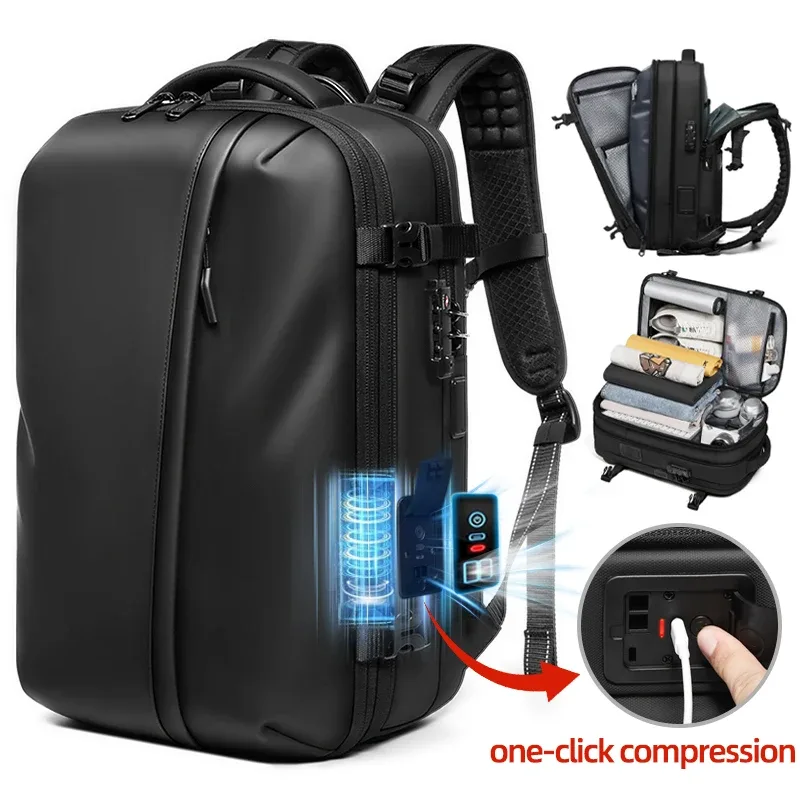 sac à dos de voyage pour homme avec pompe de compression à un clic, sac à dos de compression sous vide 60l pour alpinisme, randonnée, extérieur, avec compartiment pour ordinateur portable
