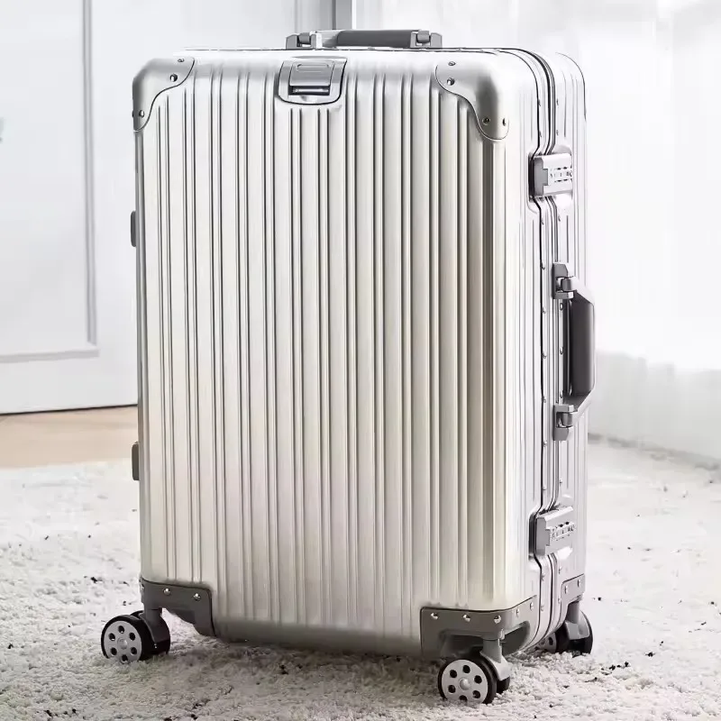 valise de voyage en alliage d'aluminium et de magnésium, nouveau style, roue muette de haute qualité, chariot à bagages roulants de 20/24/26/29 pouces, 100%