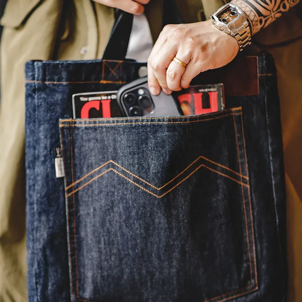 maden retro 14oz denim sacs unisexe unique épaule sacs à bandoulière brodé polyvalent à main sacs fourre-tout à écran plat pour le quotidien