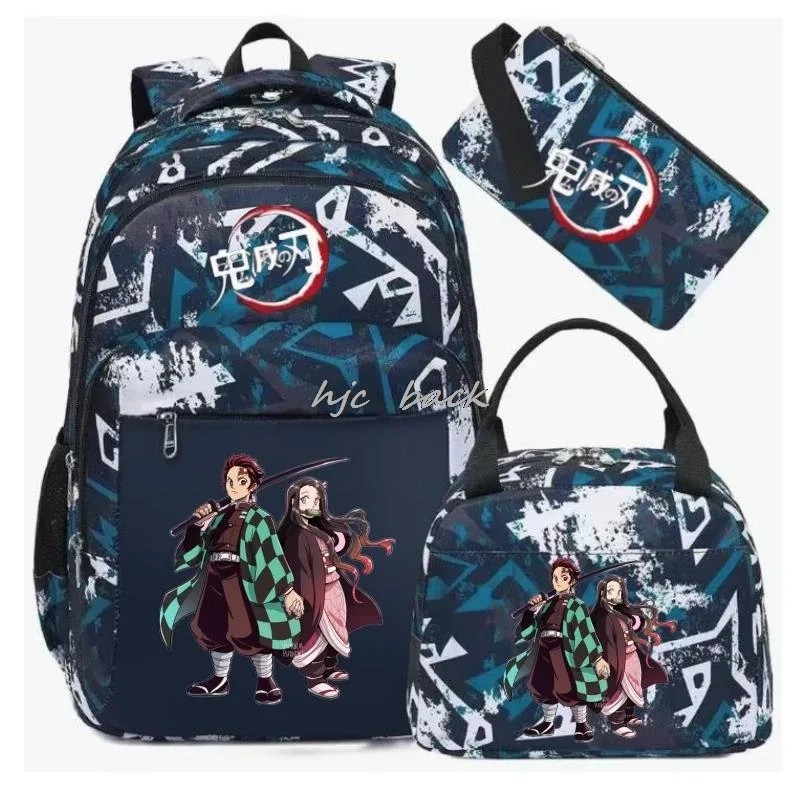 lot de 3 sacs à dos kamado nezuko demon slayer camouflage avec sac à déjeuner pour adolescents, sacs d'école pour étudiants, ensemble de voyage décontracté