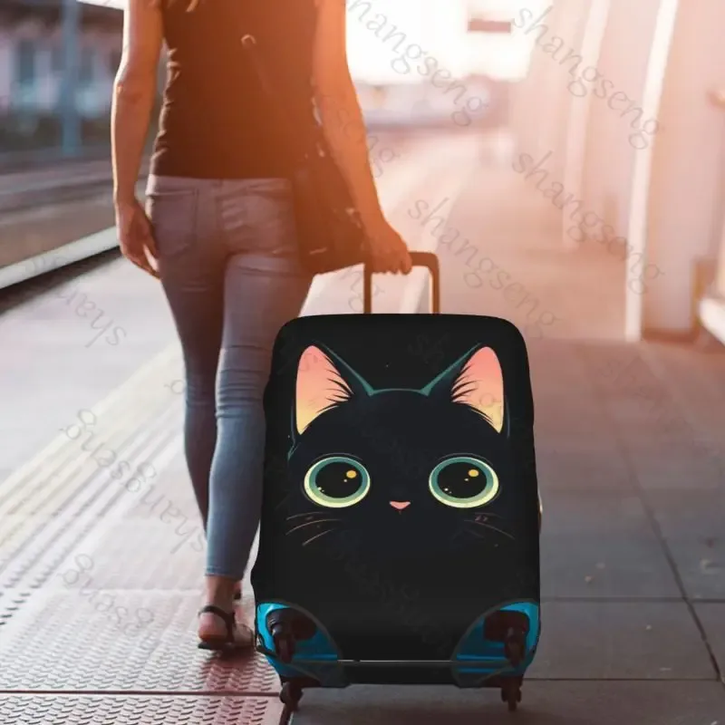 housse de protection élastique épaisse pour bagages, chat noir de dessin animé mignon, combinaison à fermeture éclair pour sac de 18 à 32 pouces, housse de chariot pour valise de voyage