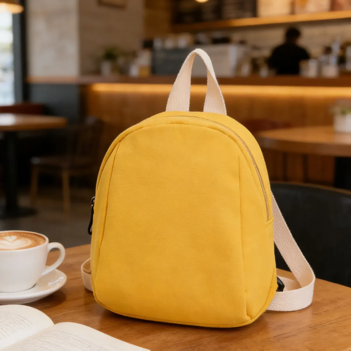 mini sac à dos de dessin animé en toile de couleur unie, petit sac léger