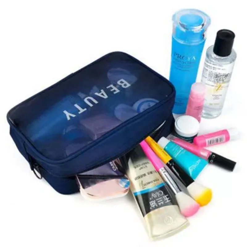 trousse de maquillage pour femmes, sac de voyage, trousse de toilette, trousse de rangement, sacs de maquillage à fermeture éclair, sac à cosmétiques en maille transparente