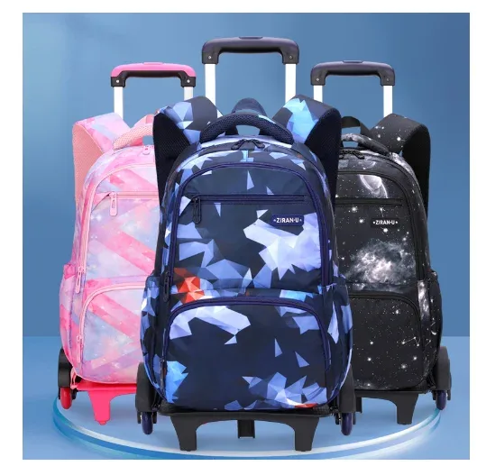 sac de chariot d'école, ensemble de sac à dos à roulettes pour filles, ensemble de sacs de chariot d'école primaire 3 pièces avec sac à déjeuner, sac à stylos pour garçon
