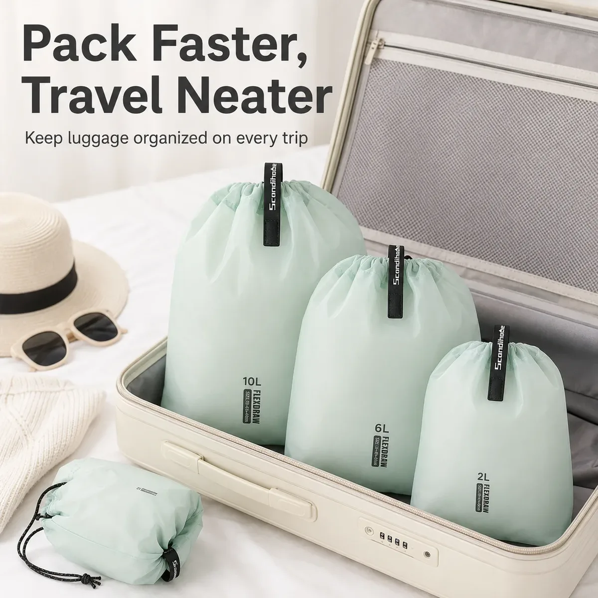 sac de rangement étanche de grande capacité pour vêtements, pochette de rangement de voyage avec plusieurs poches pour la randonnée en plein air et le camping