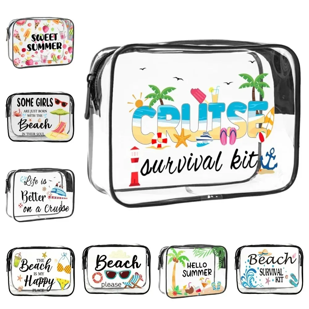 sac de maquillage tendance de grande capacité, sac à cosmétiques visible sur le thème de la plage, sac de rangement portable multifonctionnel pour femmes