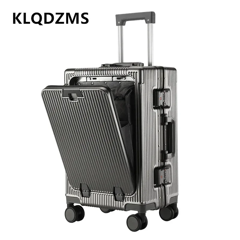 klqdzms valise pour ordinateur portable chargement usb valise d'embarquement pc ouverture avant cadre en aluminium boîtier de chariot 20 "24 pouces bagage à main